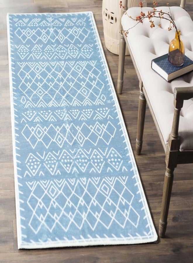 Tititex Luxury Sky Blue Bohemian Runner Rug, 20x47 inch Extra Soft Microfiber Small Rugs, Non-Slip Plush Shaggy Boho Bedside Carpet, Mats for Bedroom,Doorway and Laundry - Image 1